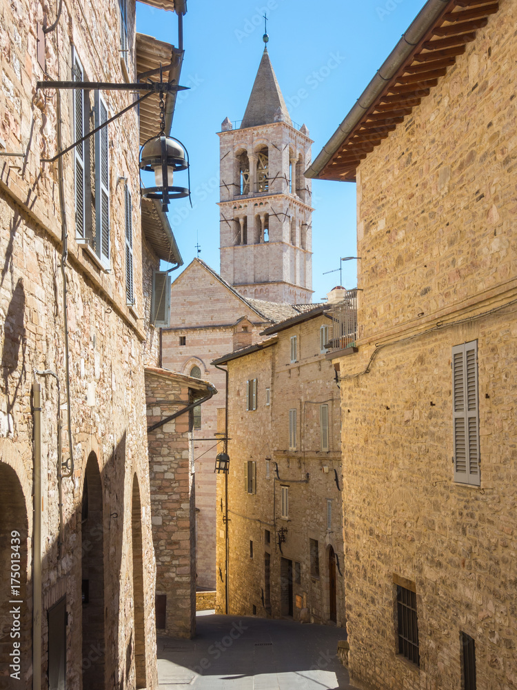 Assisi, Italy. Views of the streets of the old city center, a Unesco world heritage