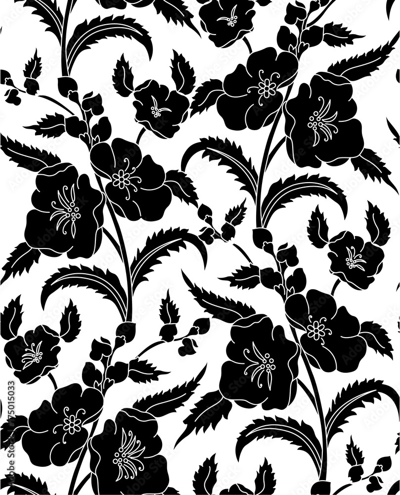 seamless black and white floral pattern Stock Vector Adobe Stock