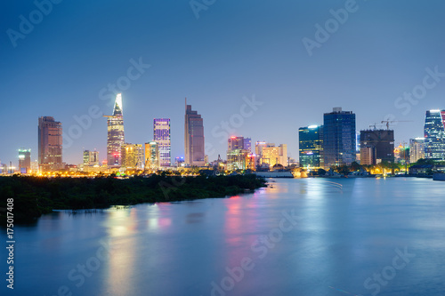 Wallpaper Mural Night view of Business and Administrative Center of Ho Chi Minh city on Saigon riverbank in twilight, Vietnam.
 Torontodigital.ca