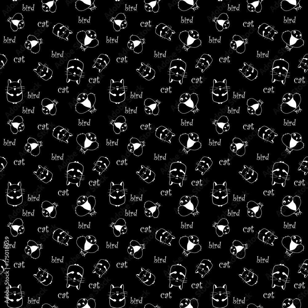seamless pattern with cat and bird. vector seamless pattern with cat and bird. vector
