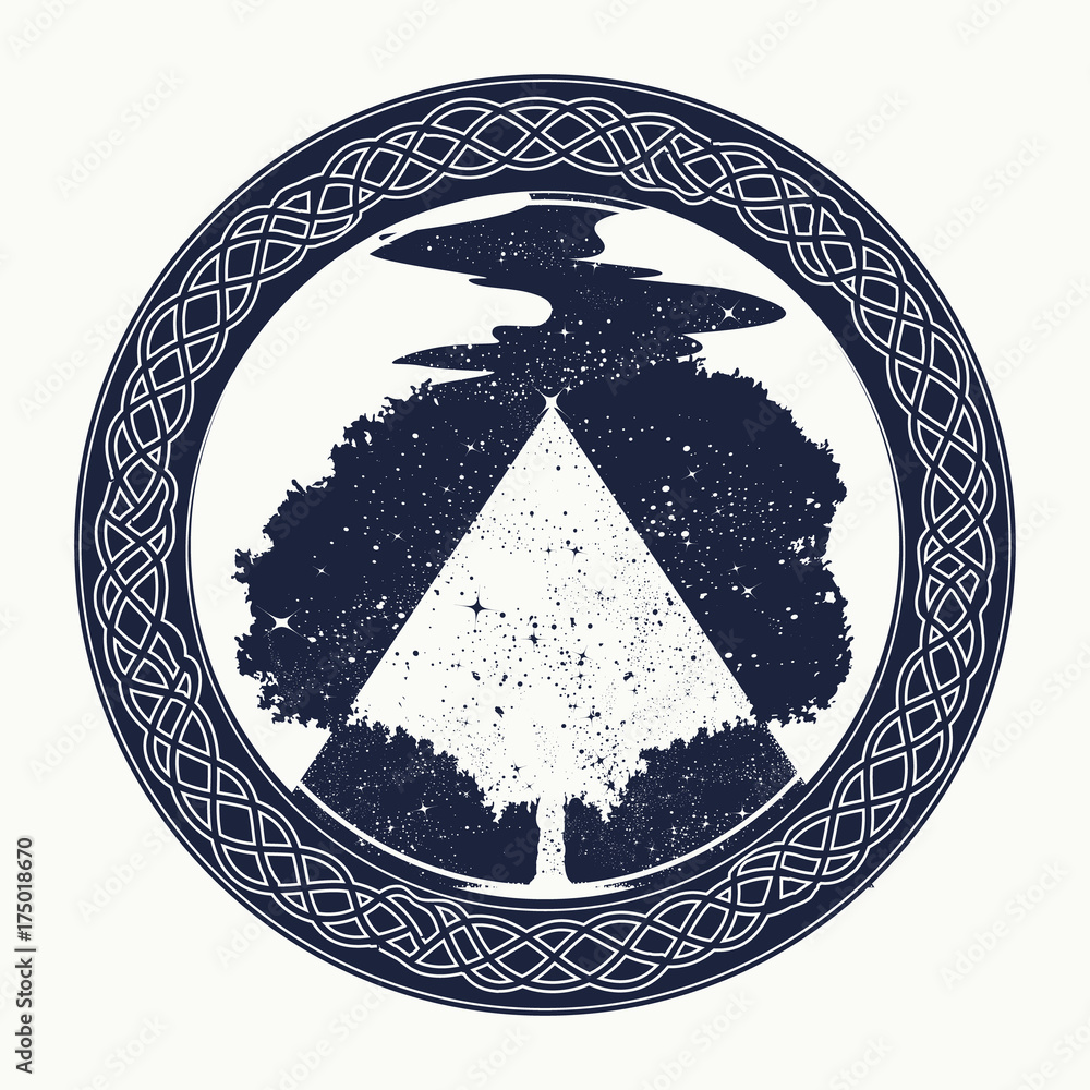 Magic tree tattoo and t-shirt design. Tree of Life tattoo art, symbol of  life and