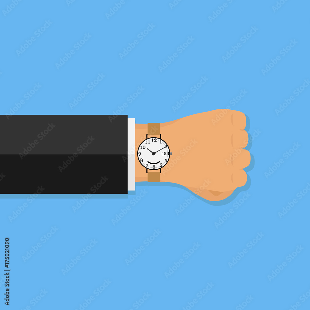 Hand with a clock. Businessman is looking at a wristwatch Hand with a clock. Businessman is looking at a wristwatch