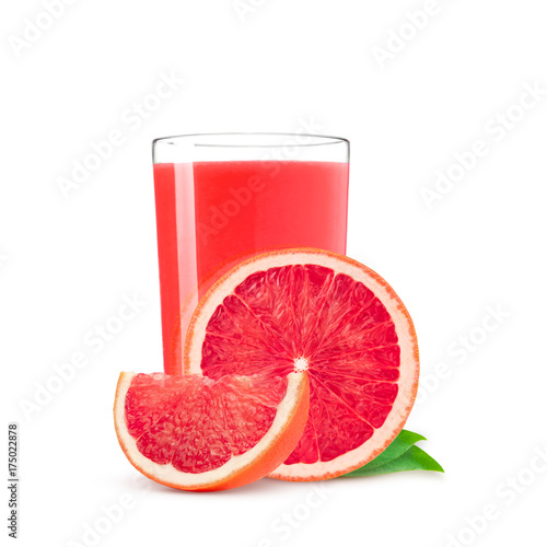 Glass of pink grapefruit juice isolated on white