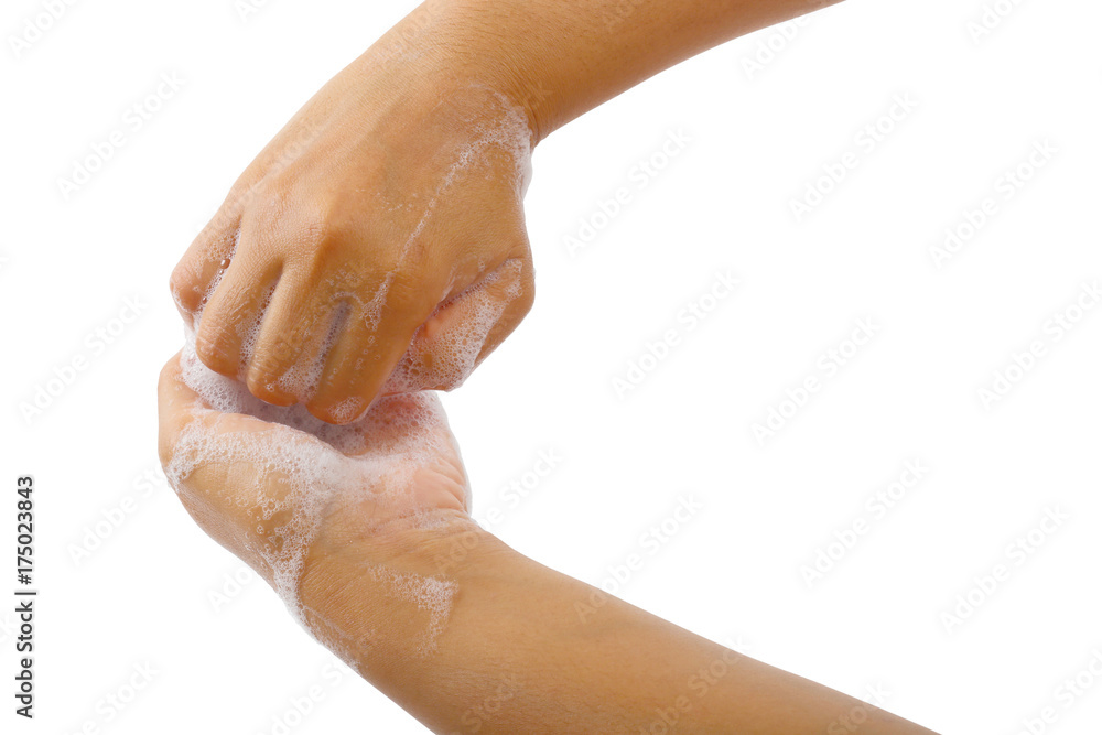 Fototapeta premium Hand washing medical procedure step isolated