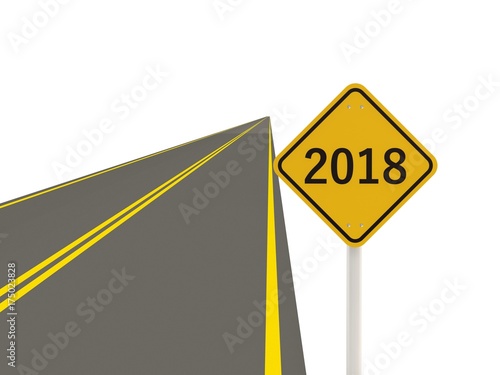 2018 New year symbol on a road sign