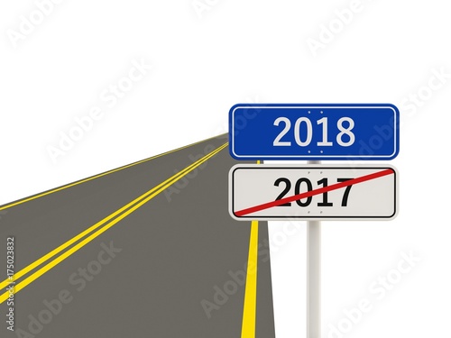 2018 New year symbol on a road sign
