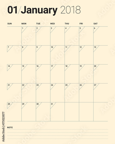 January 2018 calendar planner vector illustration