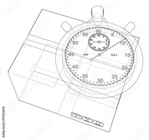 Stopwatch with cardboard box sketch. Vector