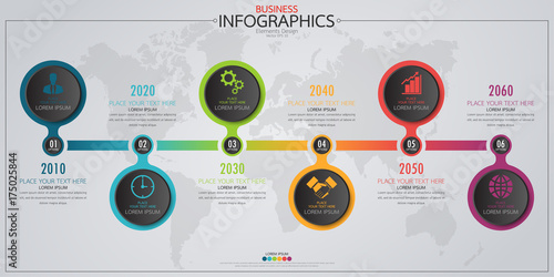 Infographic business horizontal timeline process chart template. Vector modern banner used for presentation and workflow layout diagram, web design. Abstract elements of graph options.
