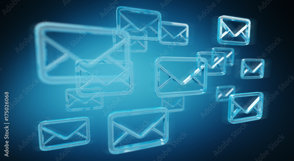 Digital blue floating emails 3D rendering Digital blue floating emails 3D rendering