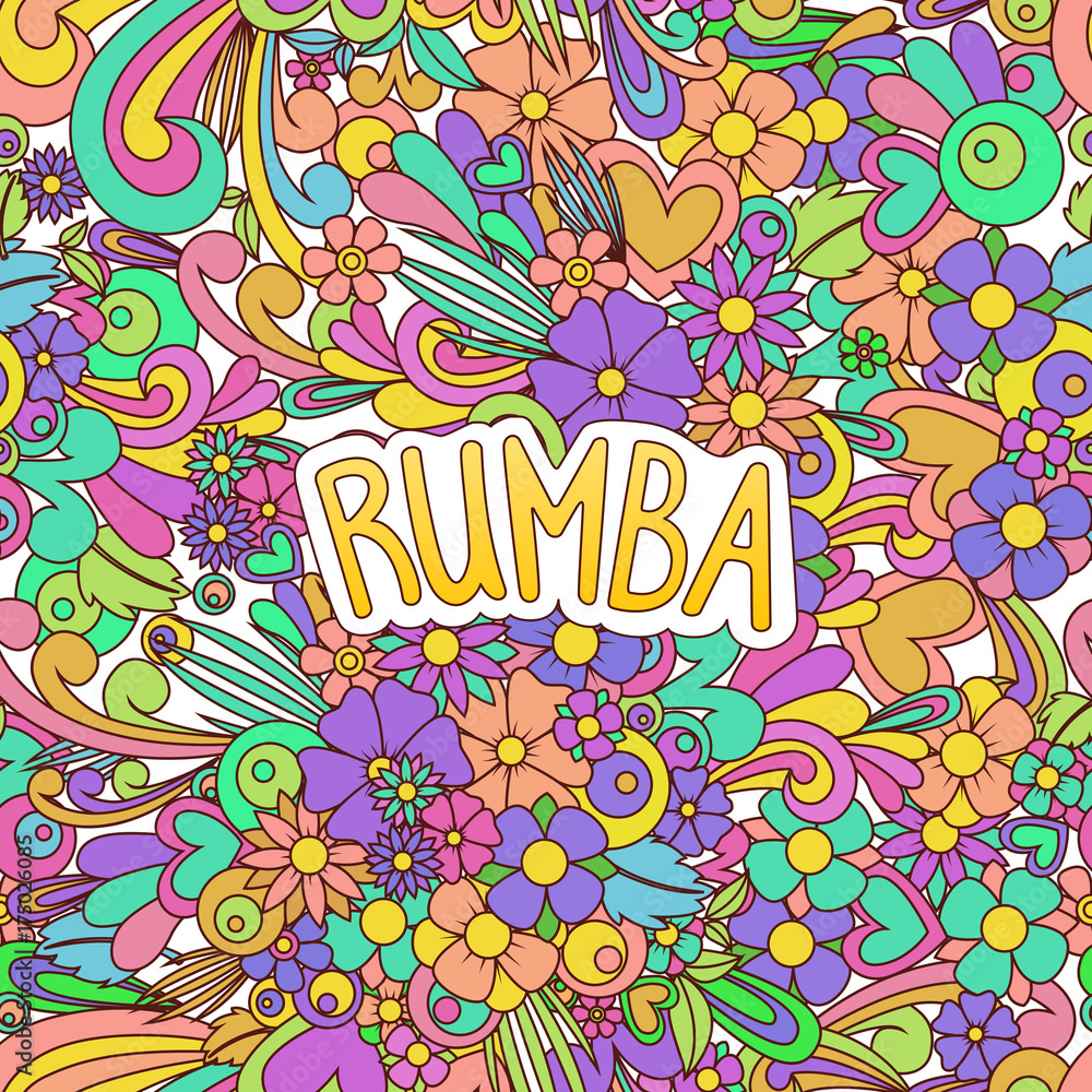 Rumba Zen Tangle. Doodle dance background with flowers. Rumba Zen Tangle. Doodle dance background with flowers.