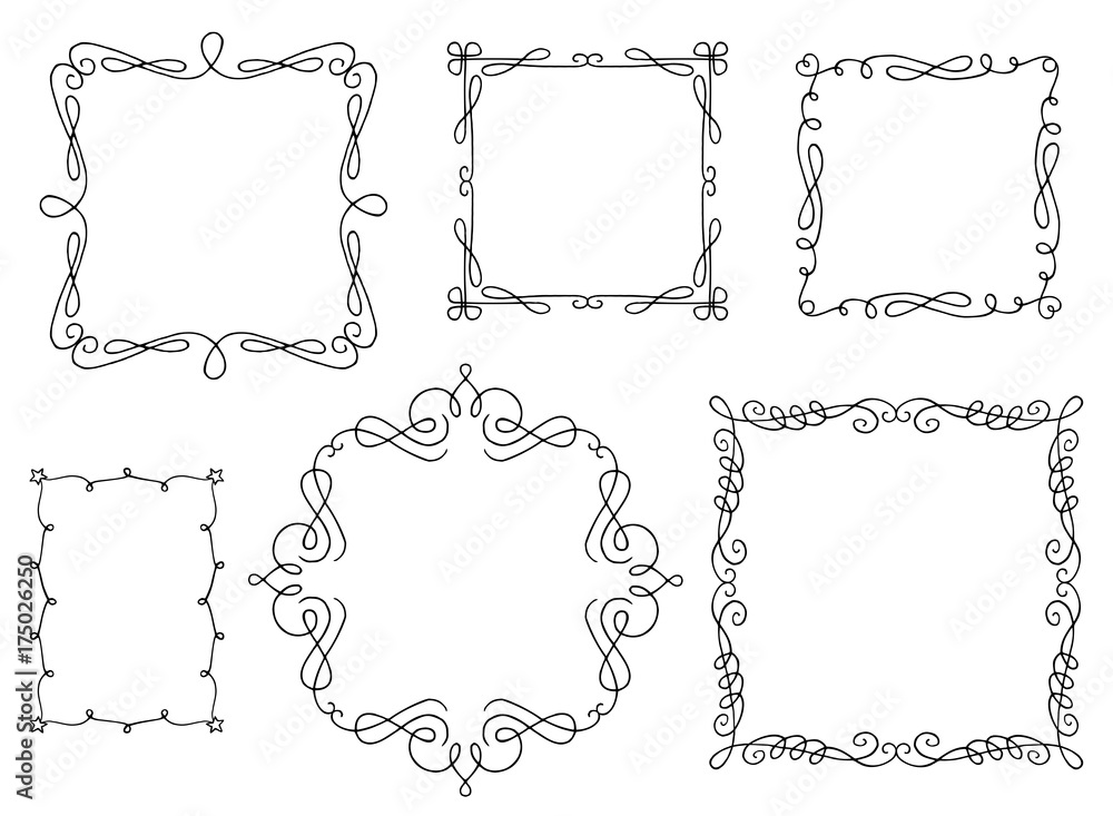 Set of hand drawn swirly text frames