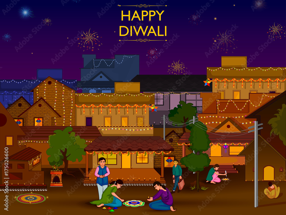 Indian family people celebrating Diwali festival of India