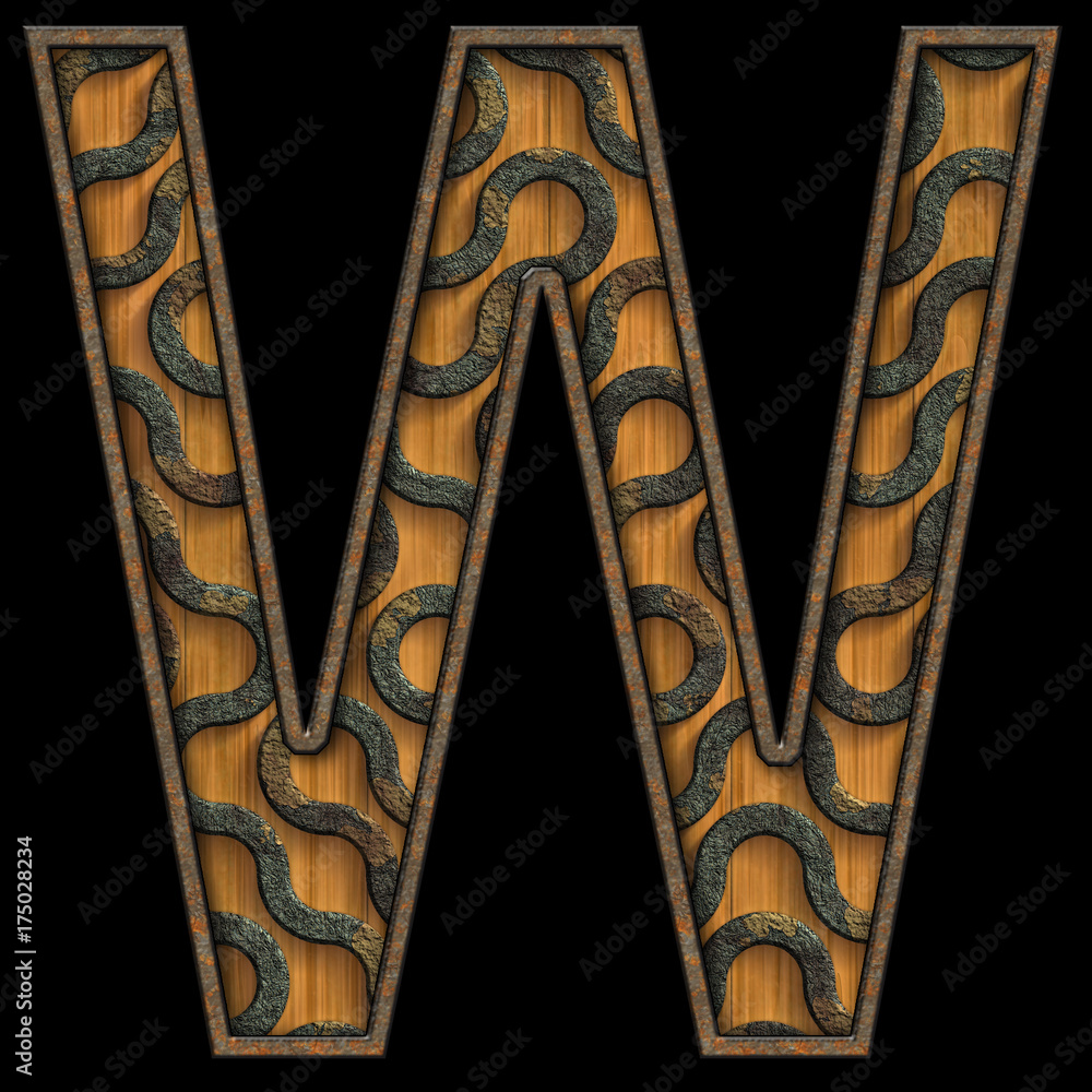 Obraz premium 3D render of wood and metal alphabet letter