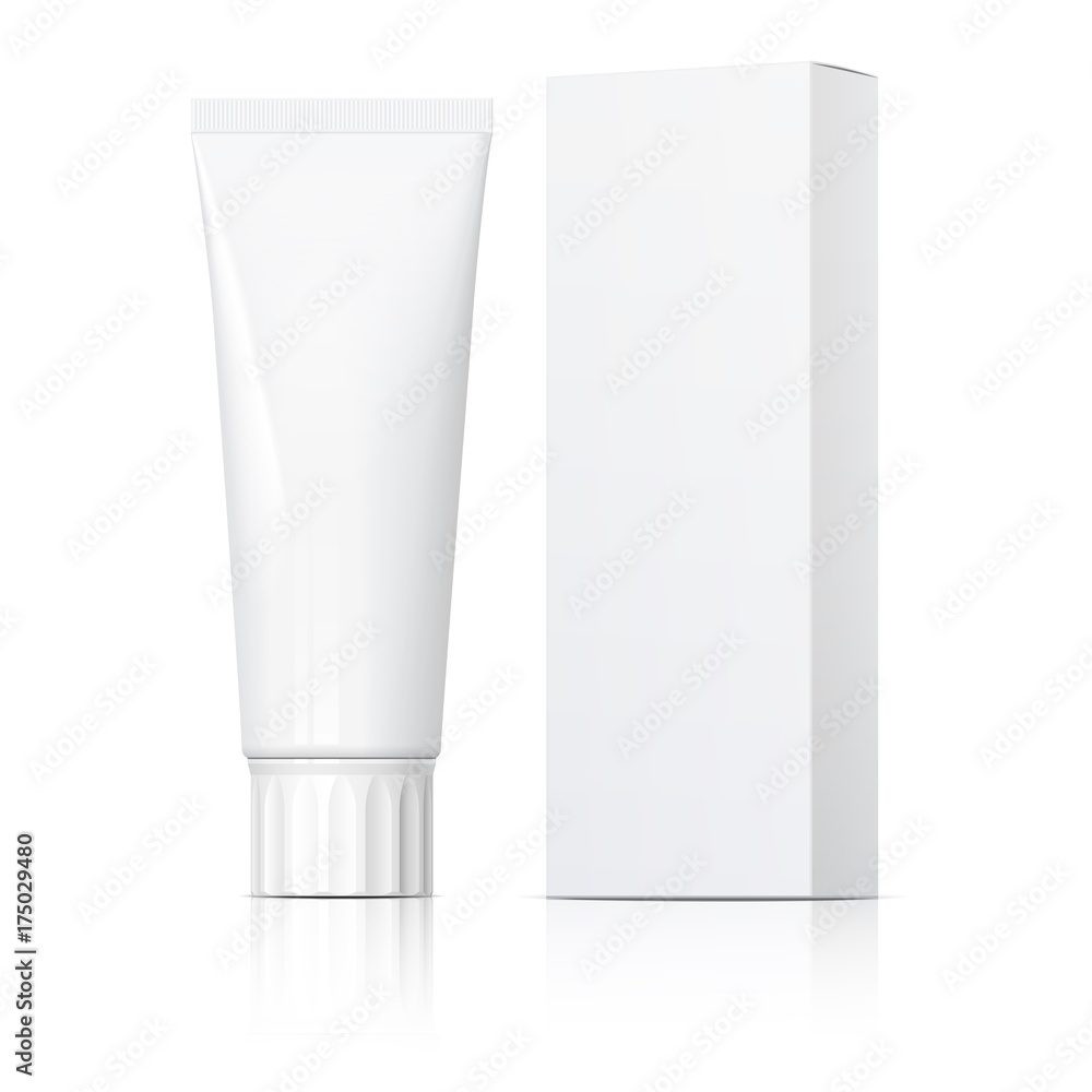 Realistic white tube and packaging. Realistic white tube and packaging.