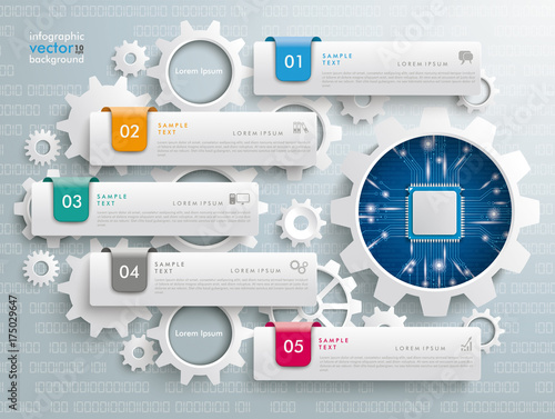 5 Tabs Colored Markers Gears Index Infographic Microchip