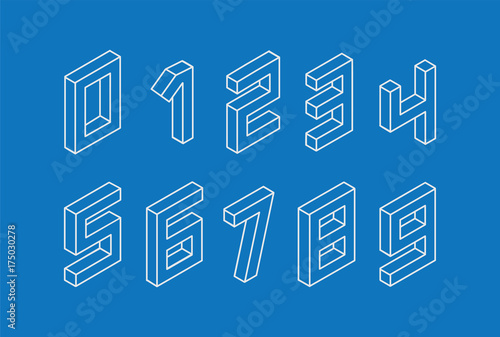 Collection of the isometric numbers 3d illustration