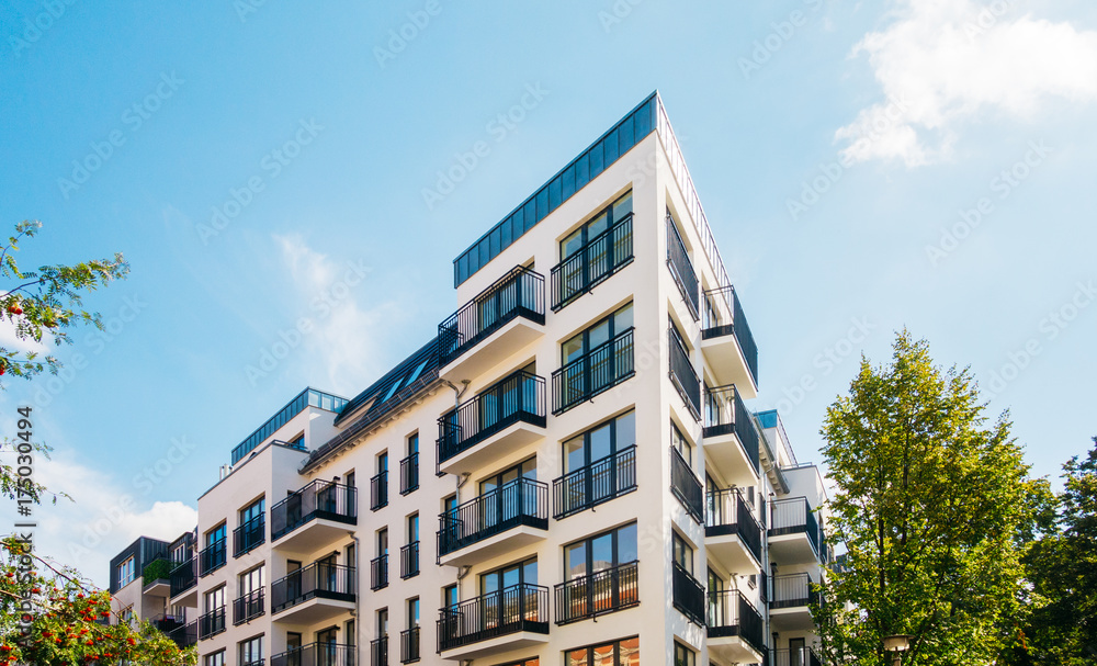 expensive real estate building with modern facade and beautiful weather