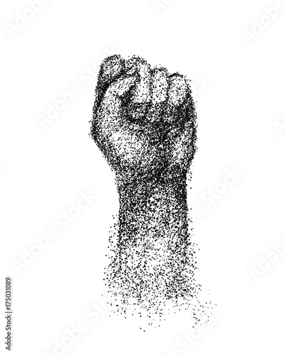 Hand elbow, raised up clenched fist engraving. Hand on elbow, raised up and clenched in fist engraving background for designers and illustrators. Limb in the form of vector illustration