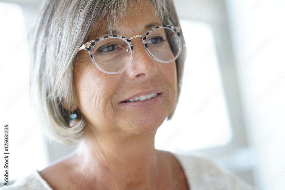 Portrait of senior woman with eyeglasses on Portrait of senior woman with eyeglasses on