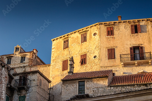 Ancient buildings of historic center of the Croatian town of Sibenik at the Mediterranean Sea, Europe.