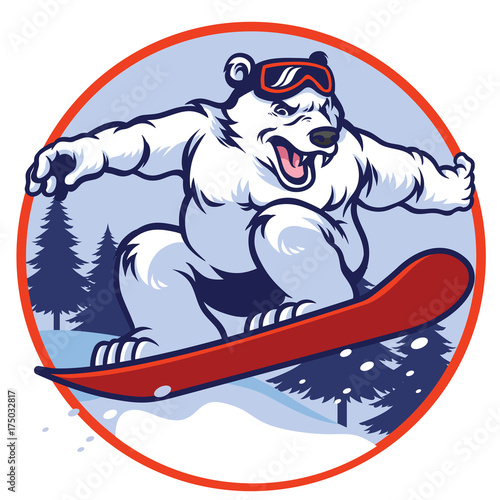polar bear with snowboard