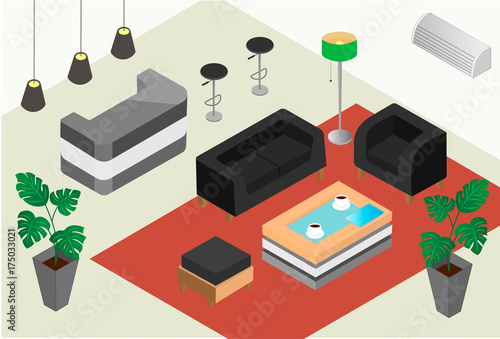 Isometric design of a reception office or hotel
