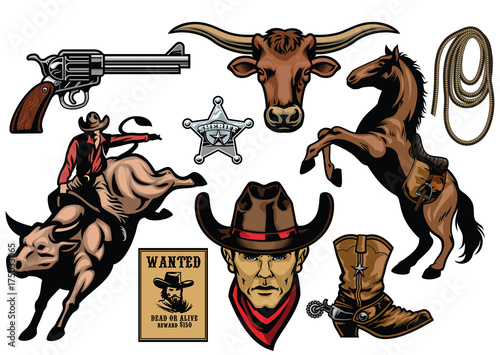set of cowboy objects
