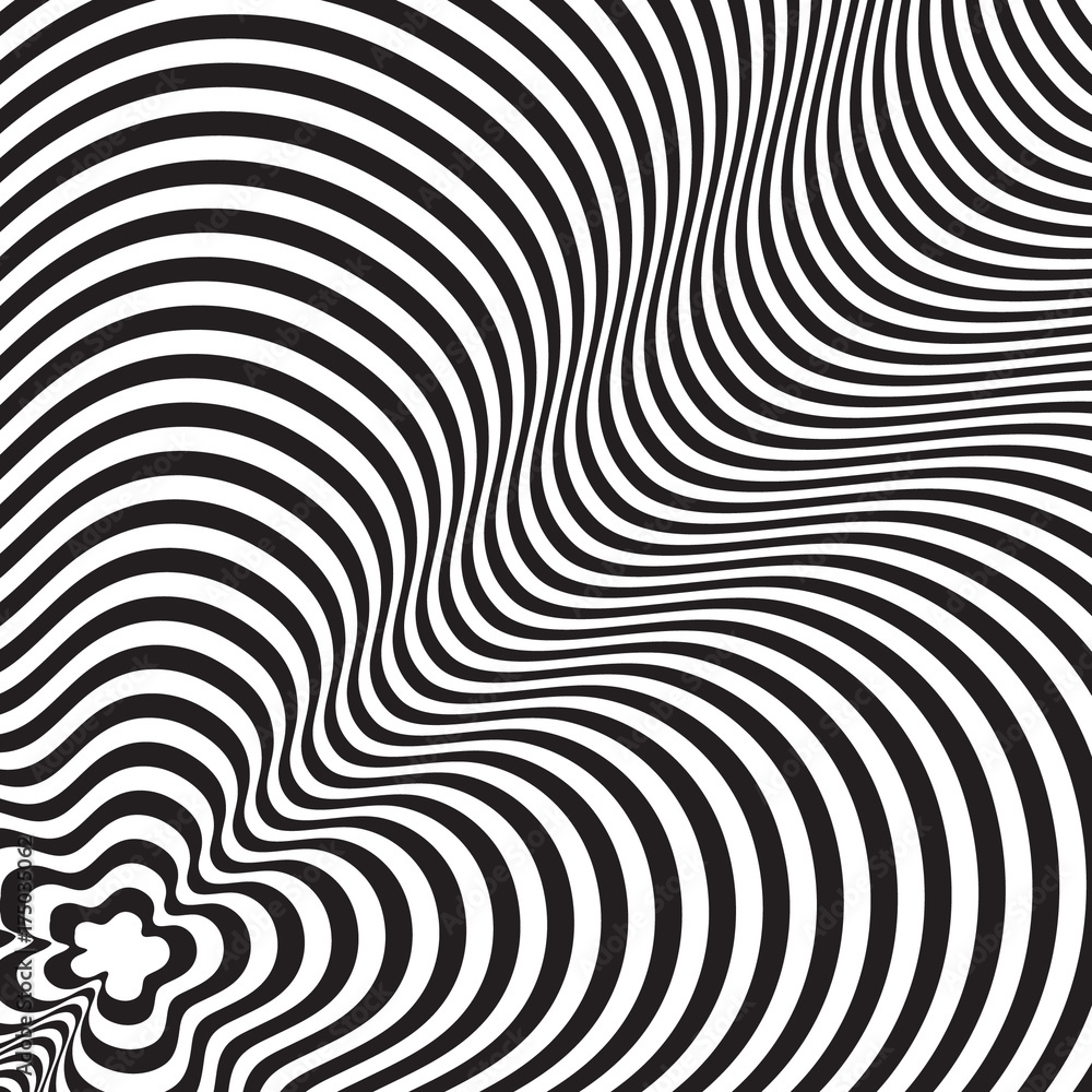 Abstract twisted black and white background. Optical illusion of distorted surface. Twisted stripes. Abstract twisted black and white background. Optical illusion of distorted surface. Twisted stripes.