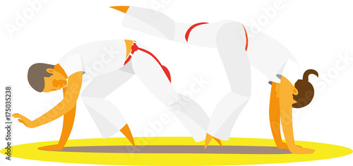  Two man is fighters of Capoeira Brazilian national martial arts shows his skills