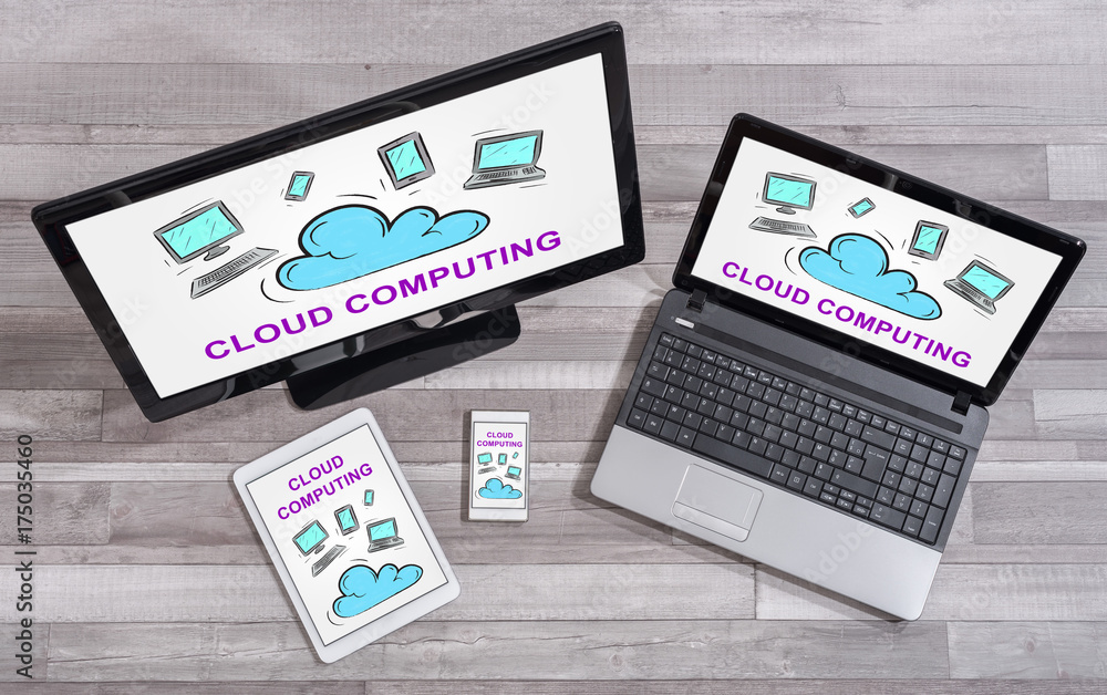 Cloud computing concept on different devices Cloud computing concept on different devices