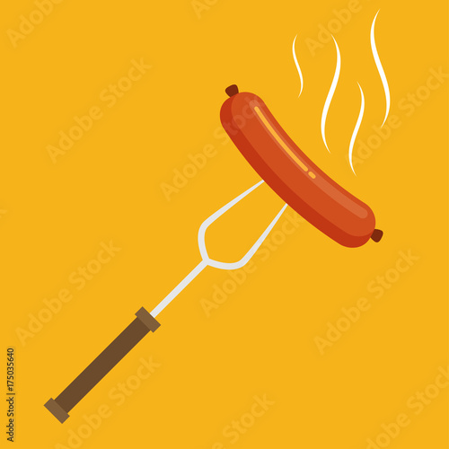 Flat vector sausage on a fork