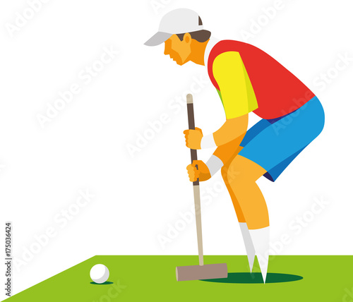 Photography the croquet player strikes the ball accurately