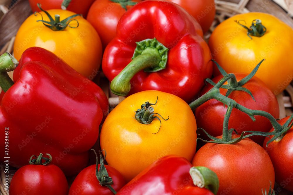 Composition of sweet red pepper and yellow tomatoes Composition of sweet red pepper and yellow tomatoes