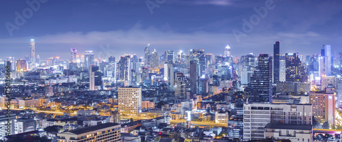 Bangkok skyline panorama aerial view at night.