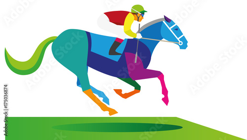 An experienced jockey in green helmet with a stick to strive for the finish in his race