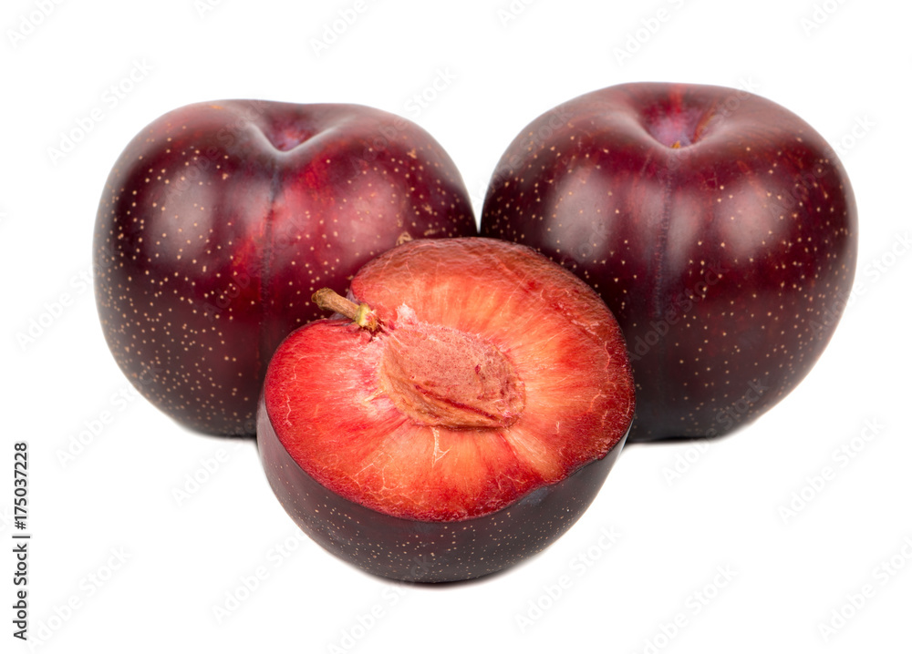 Red plum with half