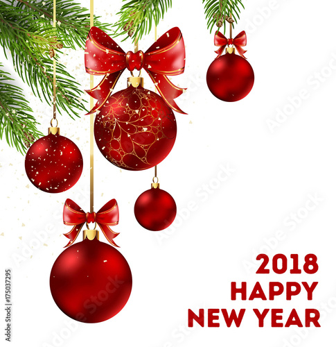 Happy New Year 2018 holiday poster with spruce branches