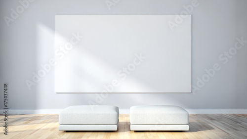Modern bright living room, white wall. 3D rendering