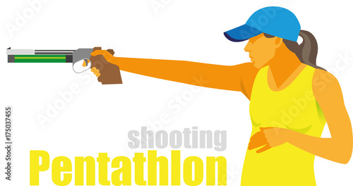 a young pretty woman participates in shooting competitions in modern pentathlon