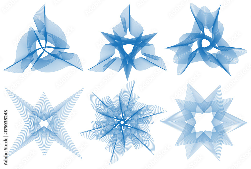 Guilloche vector pattern set (watermarks). Useful for banknote, diploma, certificate, note, currency, voucher or money design
Guilloche vector pattern set (watermarks). Useful for banknote, diploma, certificate, note, currency, voucher or money design