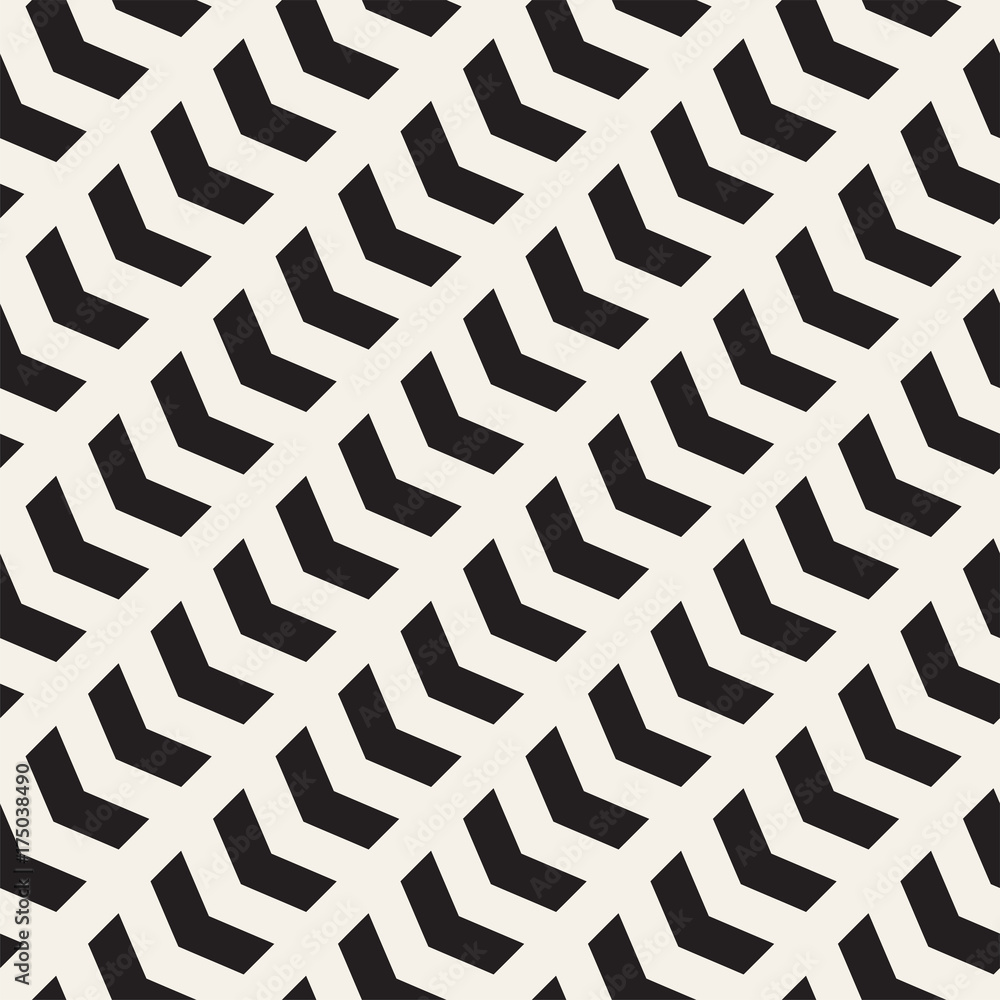 Seamless vector pattern. Abstract geometric lattice background. Rhythmic zigzag structure. Monochrome texture with chevron lines.
Seamless vector pattern. Abstract geometric lattice background. Rhythmic zigzag structure. Monochrome texture with chevron lines.