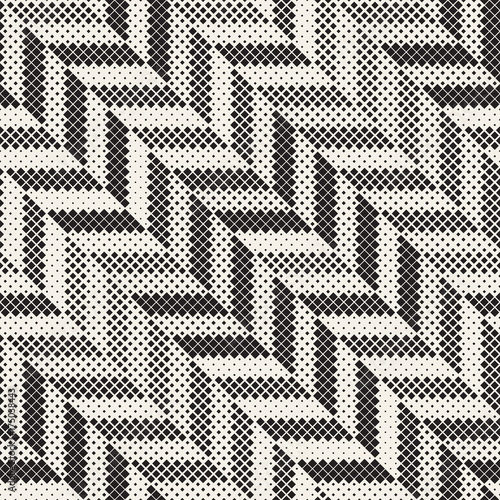 Seamless Irregular Geometric Pattern. Abstract Black and White Halftone Background. Vector Chaotic Rectangles Zigzag Texture