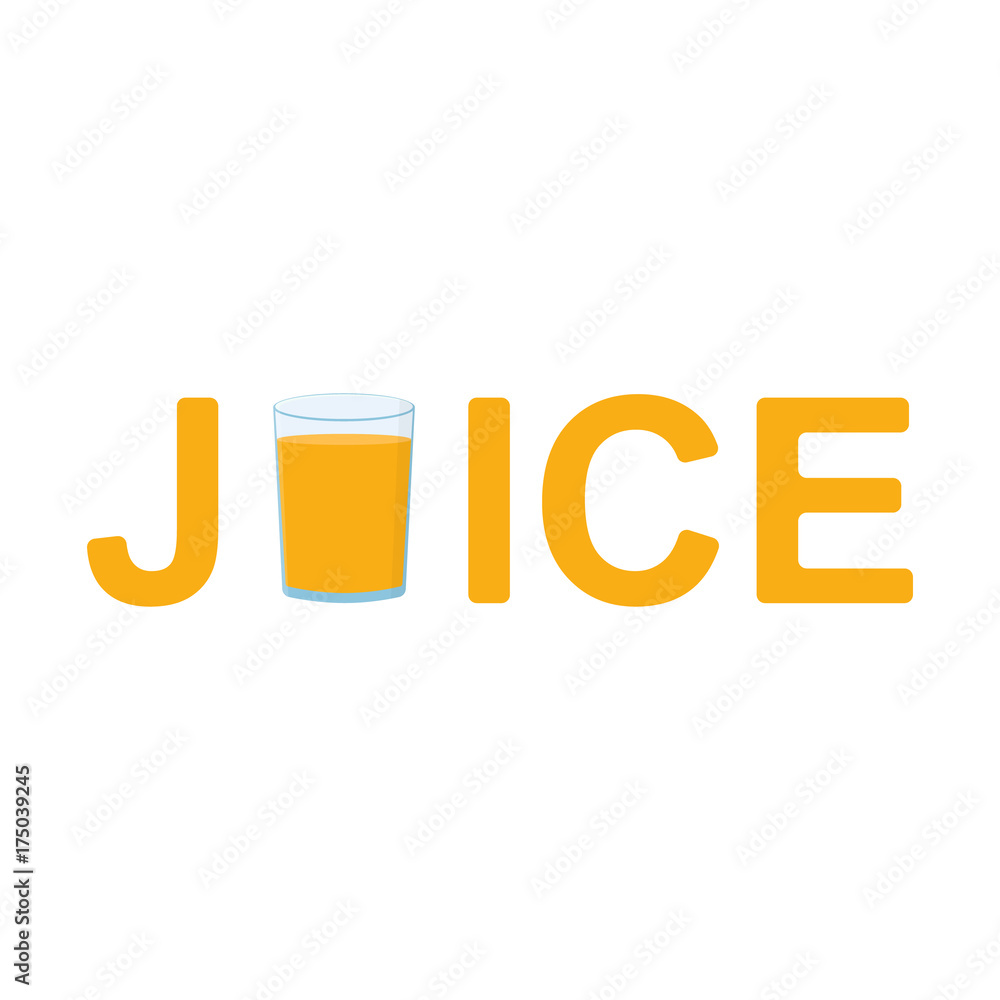 Glass with juice and inscription isolated on white background Glass with juice and inscription isolated on white background