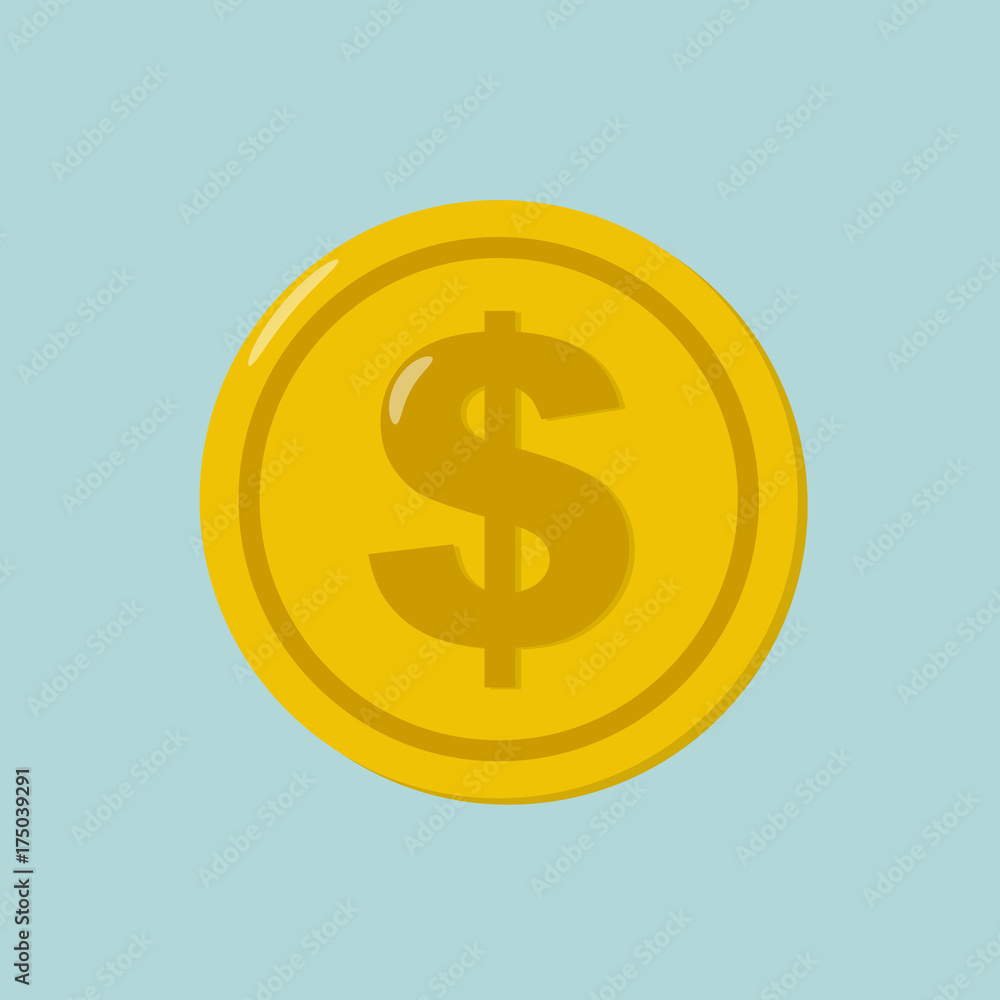 Coin dollar icon on blue background. Flat style Coin dollar icon on blue background. Flat style