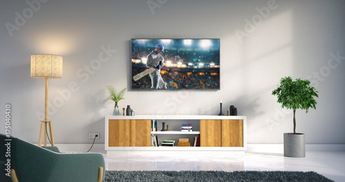 Living room led tv showing cricket game photo