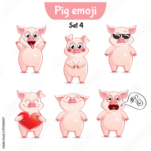 Vector set of cute pig characters. Set 4