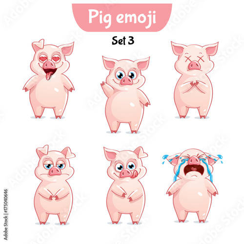 Vector set of cute pig characters. Set 3