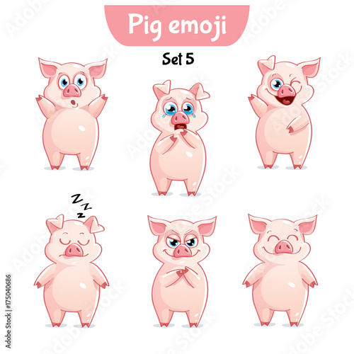 Vector set of cute pig characters. Set 5