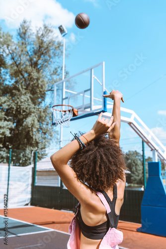african-american throwing basketball